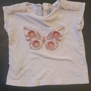 Kids White Butterfly Embellished Tee